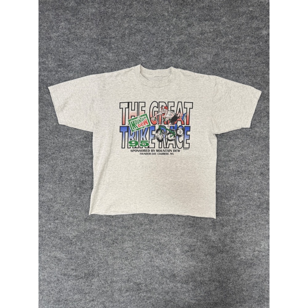 Vintage‎ 1995 Mountain Dew The Great Trike Race T Shirt Gray BMX Tee L